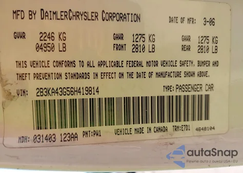 2006 Dodge Charger z USA, uszkodzony, nr VIN 2B3KA43G56H419814